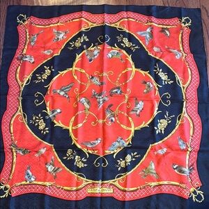 Hermès Red and Black Bird Motif Scarf